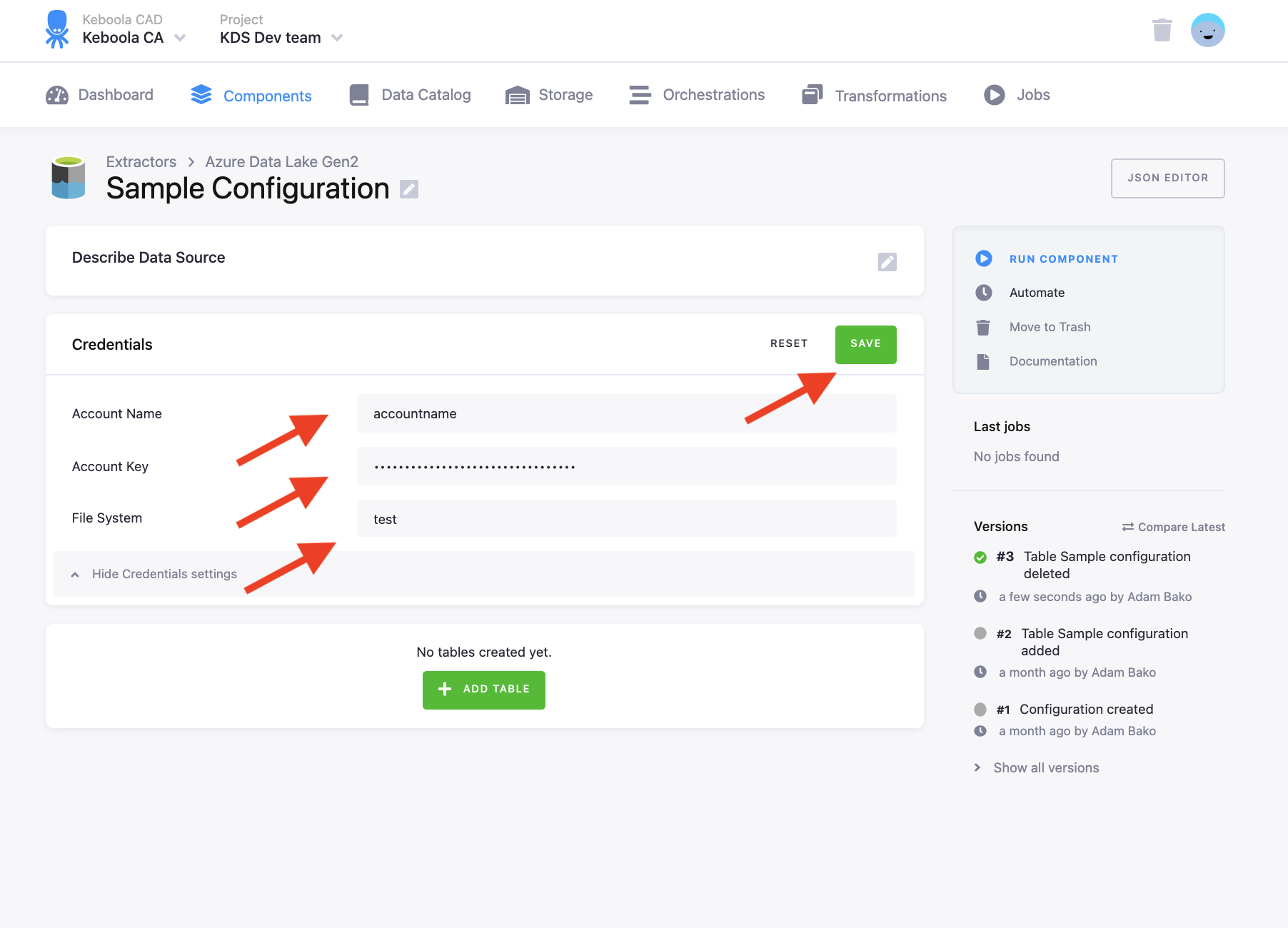 Screenshot - Azure Datalake Gen2 Credentials